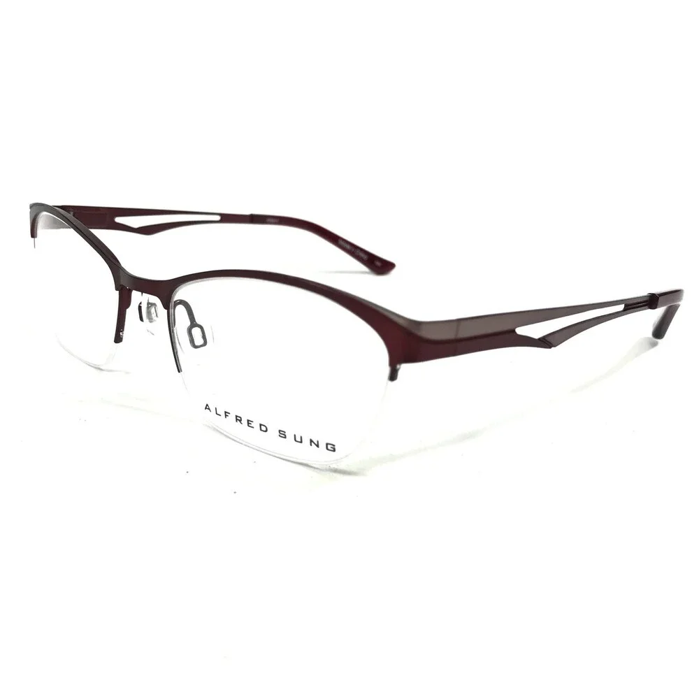 Alfred Sung Eyeglasses Frames AS5017 RBY CEN Grey Red Square Half Rim 51-18-135